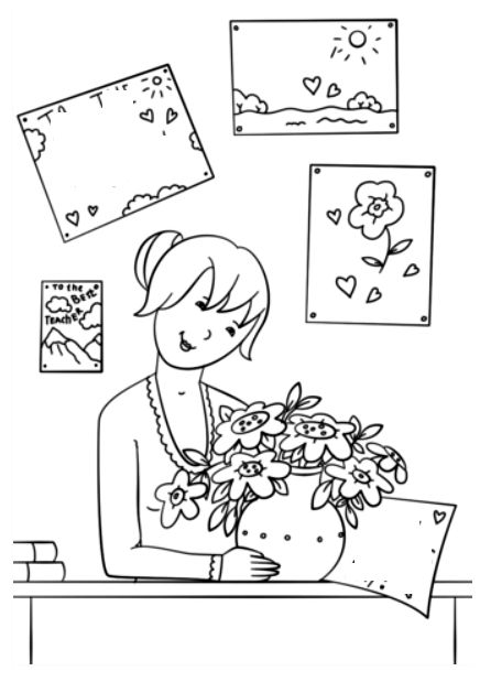 Nauczycielka z kwiatami
