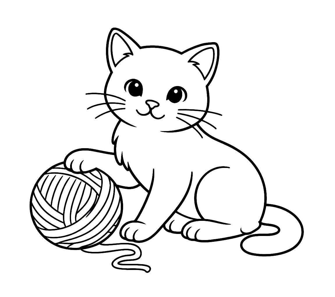 Kot z kłębkiem wełny - kolorowanka do druku