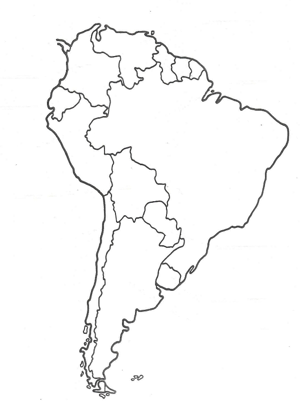 Mapa Ameryki Południowej - kolorowanka do druku