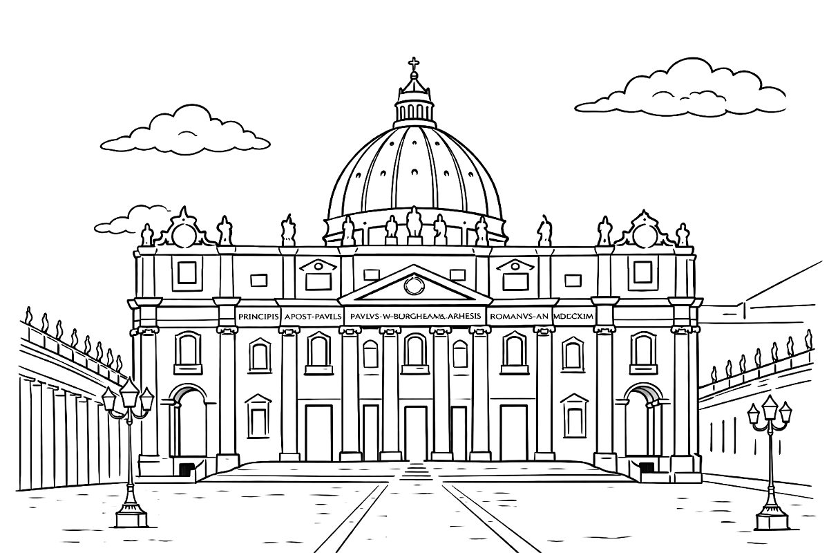 Watykan Bazylika św. Piotra - kolorowanka do druku